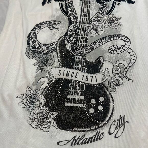 NWT Hard Rock Cafe Atlantic City Snake Guitar Crystal Embellished Tank Top Sz XL - Picture 3 of 9